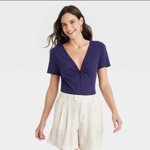 2/$20    A New Day Short Sleeve V-neck Linen T-shirt - Blue